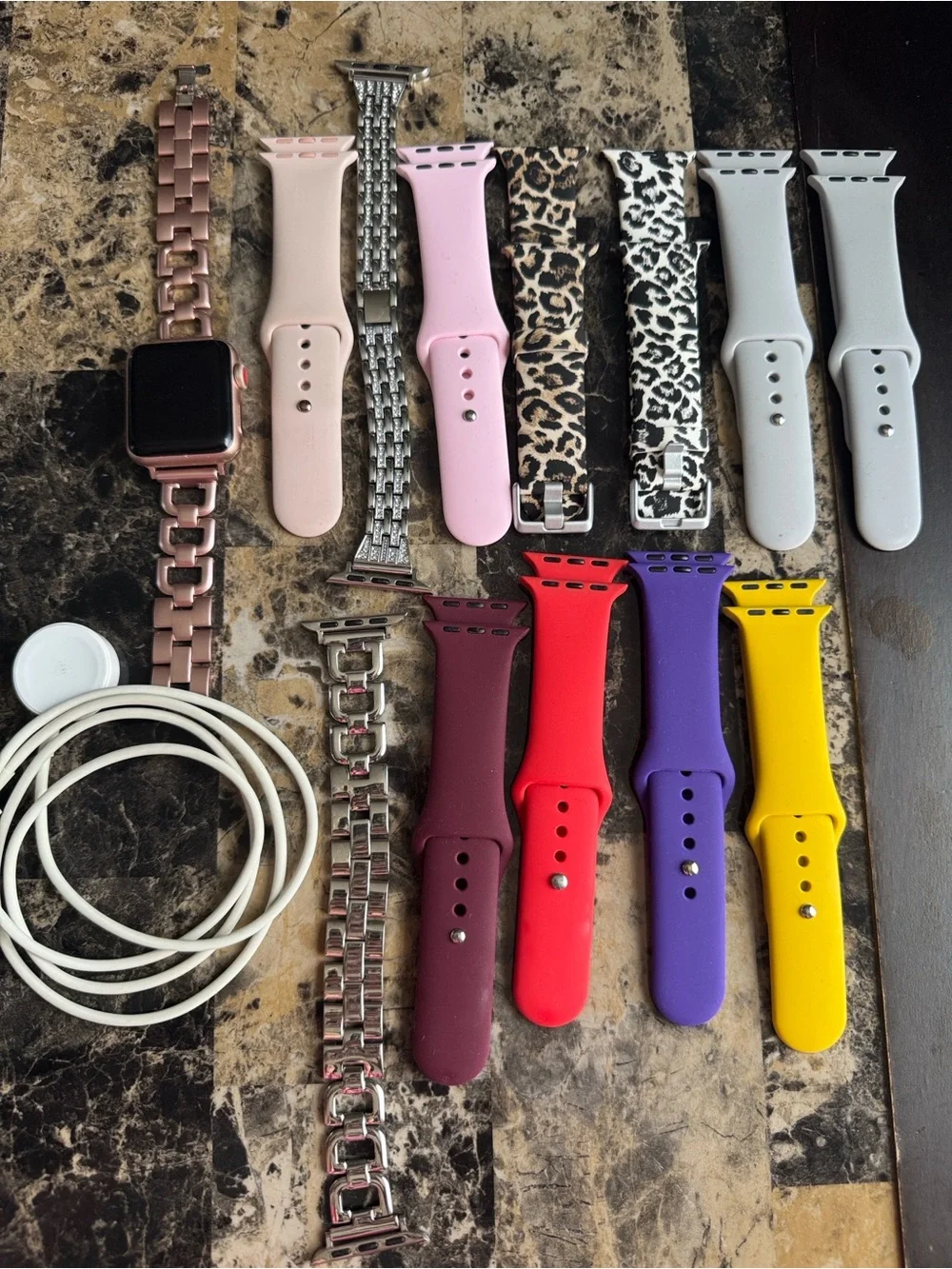 Apple Watch with Rose Gold Case & Assorted Color Silicone and Metal Bands